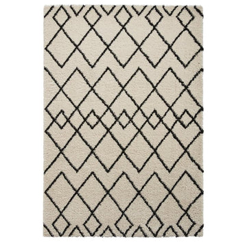 Royal Nomadic A638 Modern Geometric Diamond Soft Plush Boho Shaggy White/Black Rug-Think Rugs-Rug Love - The Most Loved Rug Store